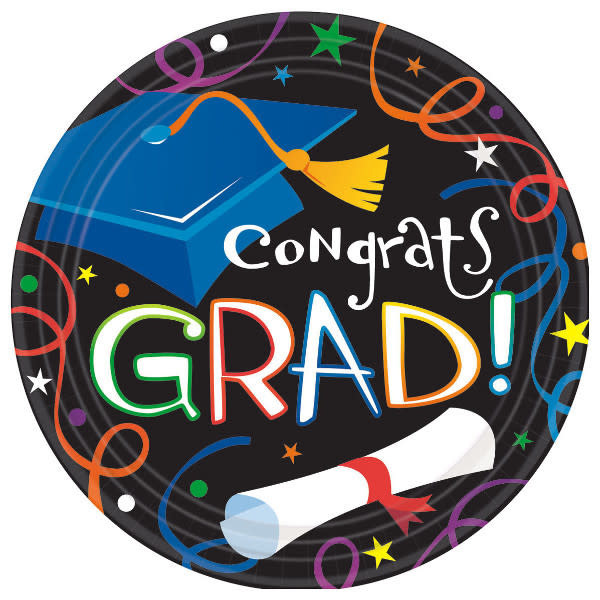 Colorful Grad Celebration 9" Round Plates- 8ct