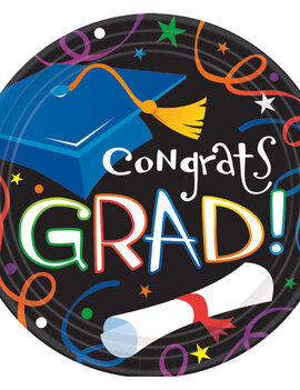 Colorful Grad Celebration Round Plates, 7" -8ct