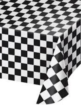 Black & White Check Plastic Tablecover, 54"x108"