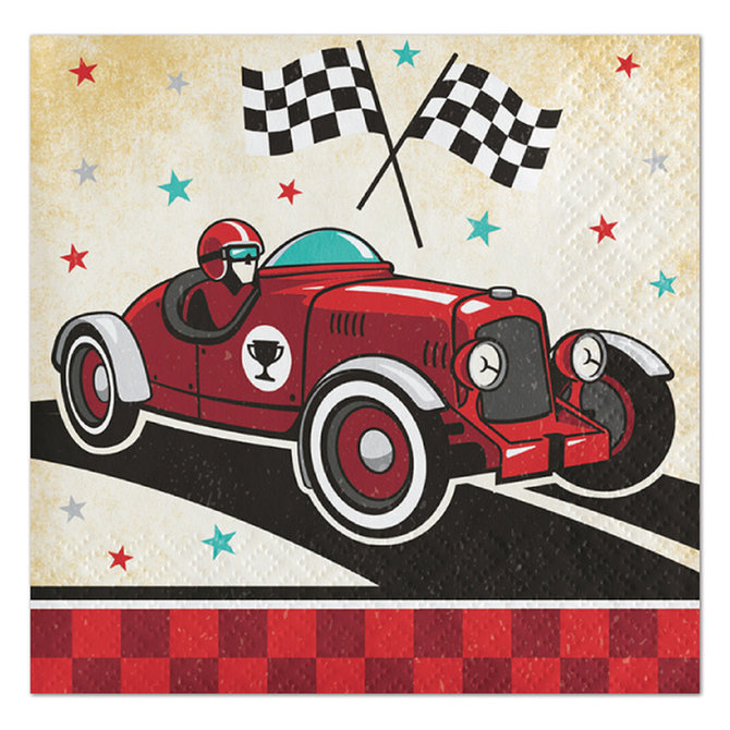 Vintage Race Car Beverage Napkins, 16 ct