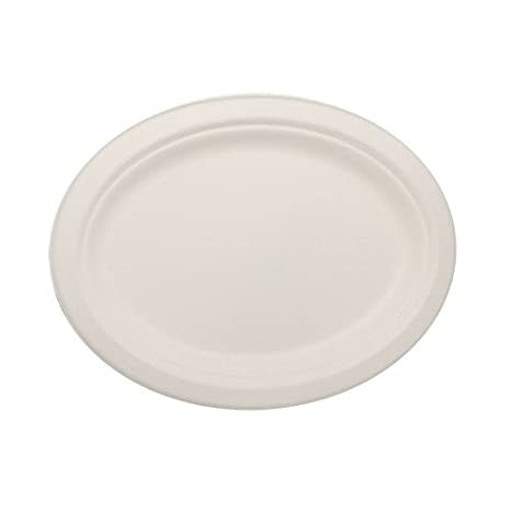 Eco-Friendly Sugarcane Oval Platters, 10" x 7.5"- 18ct