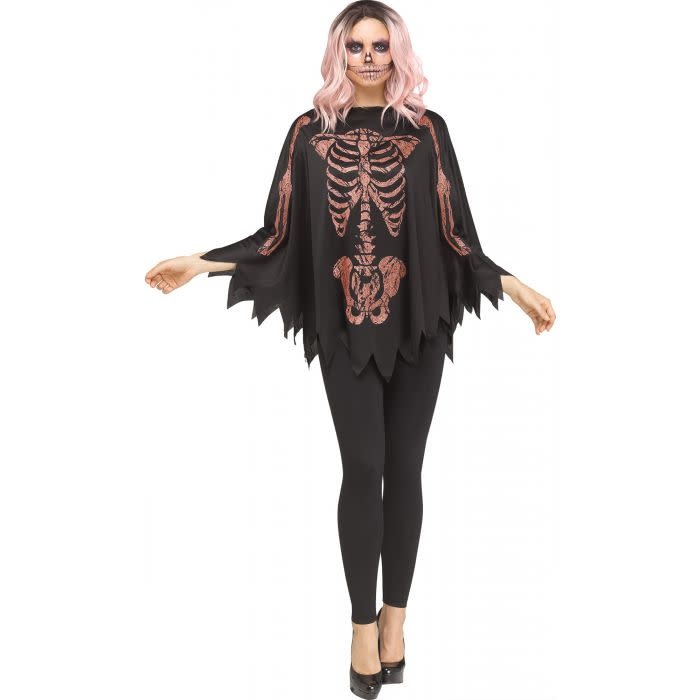 Rose Gold Glitter Skeleton Poncho- Adult
