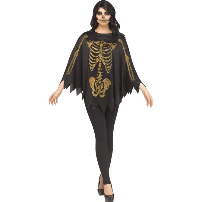 Gold Glitter Skeleton Poncho- Adult