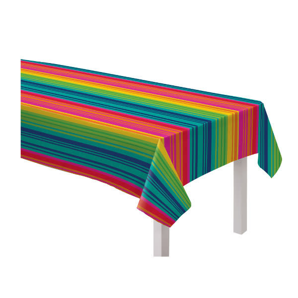 Serape Stripe Flannel-Backed Vinyl Table Cover, 52" x 90"