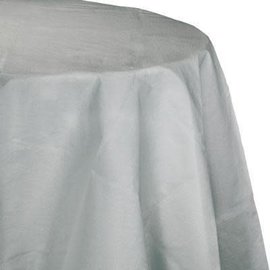 Shimmering Silver Paper Round Tablecover 82", Poly Backing