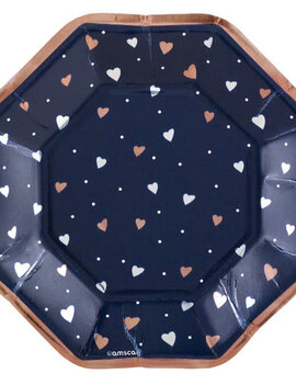Navy Bride Metallic Octagonal Plates, 7" -8ct