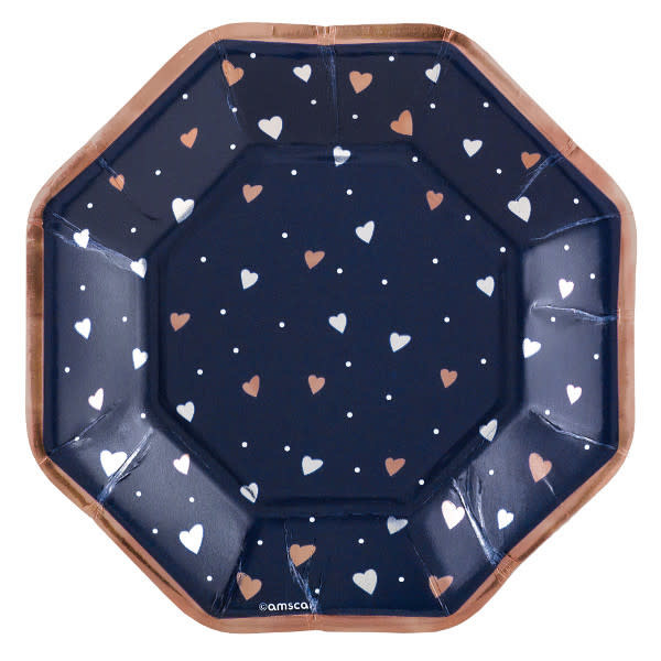 Navy Bride Metallic Octagonal Plates, 7" -8ct