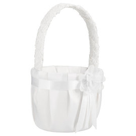 Modern Flower Basket- 8 x 5 1/2 Fabric w/ ribbon- white