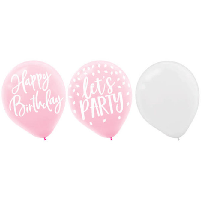 Blush Birthday Latex Balloons -15ct