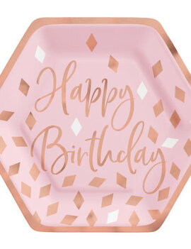 Blush Birthday 7" Hexagon Plate Metallic, 8ct