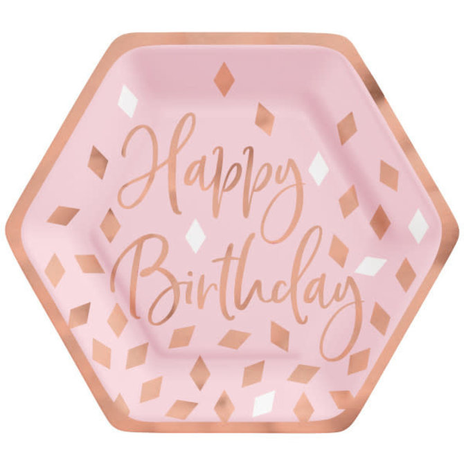 Blush Birthday 7" Hexagon Plate Metallic, 8ct