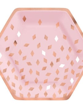 Blush Birthday 9" Hexagon Plate Metallic, 8ct
