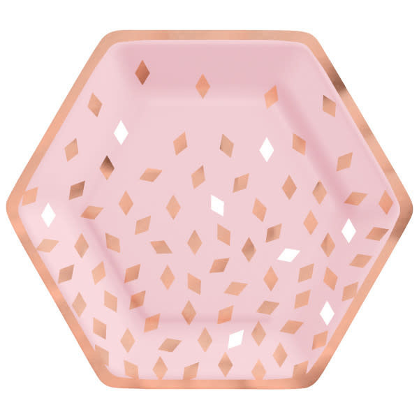 Blush Birthday 9" Hexagon Plate Metallic, 8ct