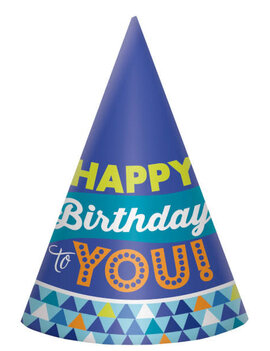 True Blue Birthday Cone Hat, 8ct