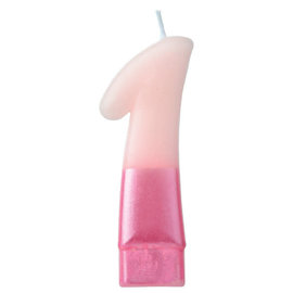 Numeral Candle #1 - Pink Metallic Dipped