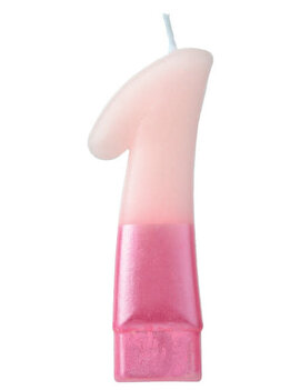 Numeral Candle #1 - Pink Metallic Dipped