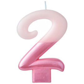 Numeral Candle #2 - Pink Metallic Dipped
