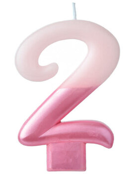Numeral Candle #2 - Pink Metallic Dipped