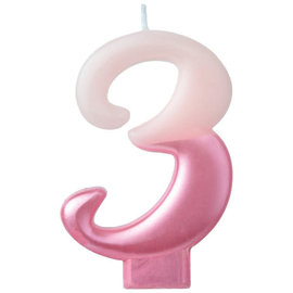 Numeral Candle #3 - Pink Metallic Dipped