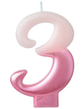 Numeral Candle #3 - Pink Metallic Dipped