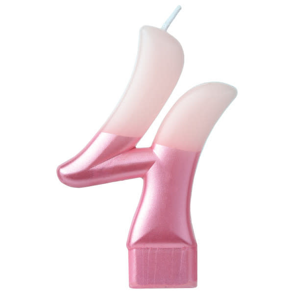 Numeral Candle #4 - Pink Metallic Dipped
