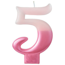 Numeral Candle #5 - Pink Metallic Dipped
