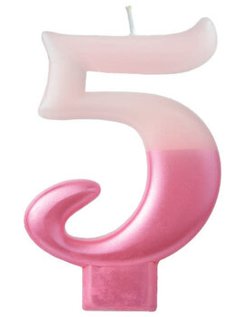 Numeral Candle #5 - Pink Metallic Dipped