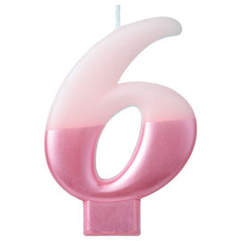 Numeral Candle #6 - Pink Metallic Dipped