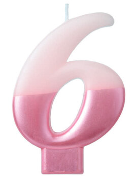 Numeral Candle #6 - Pink Metallic Dipped