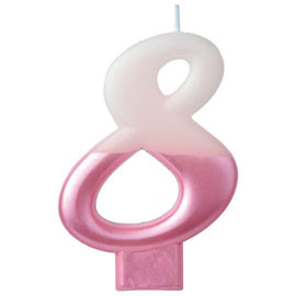 Numeral Candle #8 - Pink Metallic Dipped
