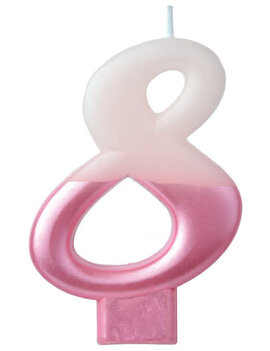 Numeral Candle #8 - Pink Metallic Dipped