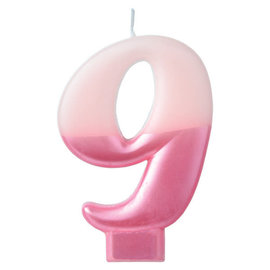 Numeral Candle #9 - Pink Metallic Dipped