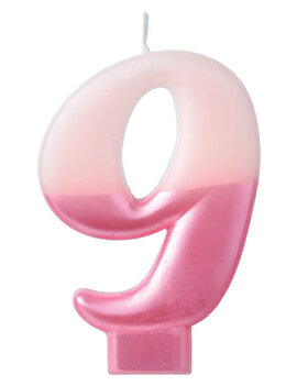 Numeral Candle #9 - Pink Metallic Dipped