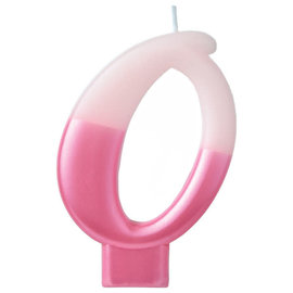 Numeral Candle #0 - Pink Metallic Dipped