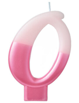 Numeral Candle #0 - Pink Metallic Dipped