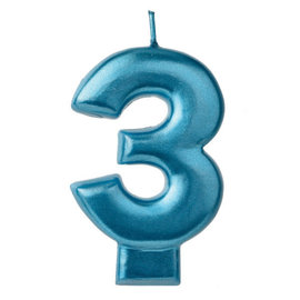 Numeral Candle #3 - Blue Metallic