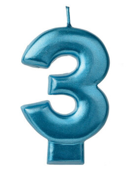 Numeral Candle #3 - Blue Metallic