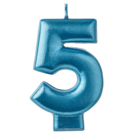 Numeral Candle #5 - Blue Metallic