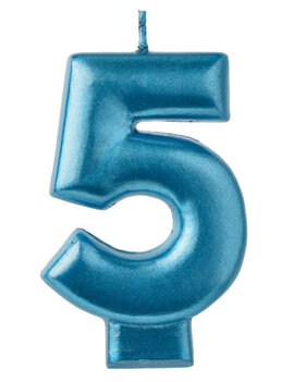 Numeral Candle #5 - Blue Metallic