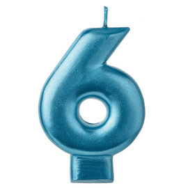 Numeral Candle #6 - Blue Metallic