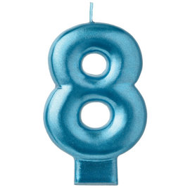 Numeral Candle #8 - Blue Metallic
