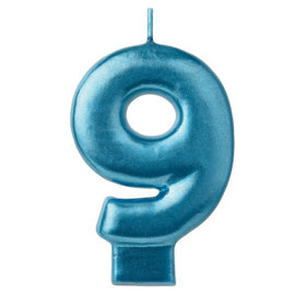 Numeral Candle #9 - Blue Metallic