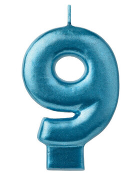 Numeral Candle #9 - Blue Metallic