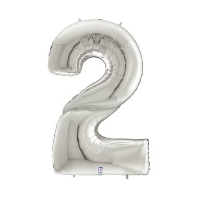 Gigaloon Silver Number 2 Shape Foil Balloon, 64"