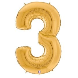 Gigaloon Gold Number 3 Shape Foil Balloon, 64"
