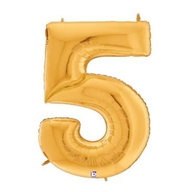 Gigaloon Gold Number 5 Shape Foil Balloon, 64"