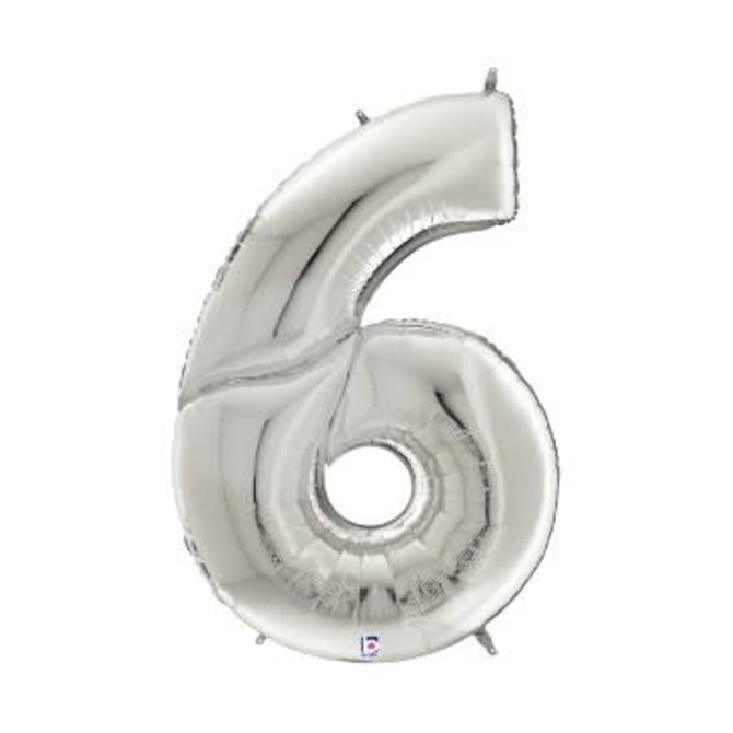 Gigaloon Silver Number 6 Shape Foil Balloon, 64"