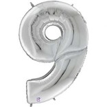 Gigaloon Silver Number 9 Shape Foil Balloon, 64"