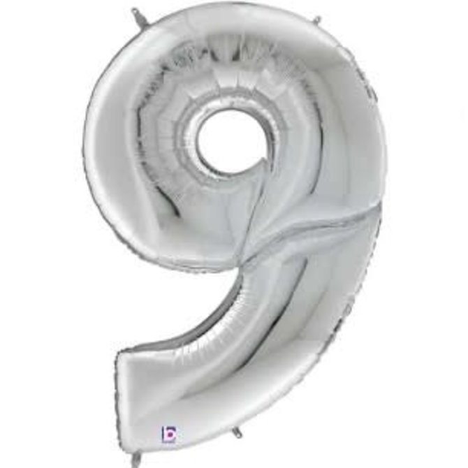 Gigaloon Silver Number 9 Shape Foil Balloon, 64"