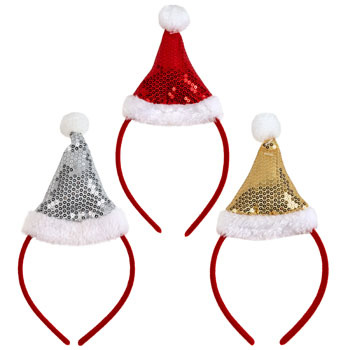 Sequin Santa Hat Headband- Assorted